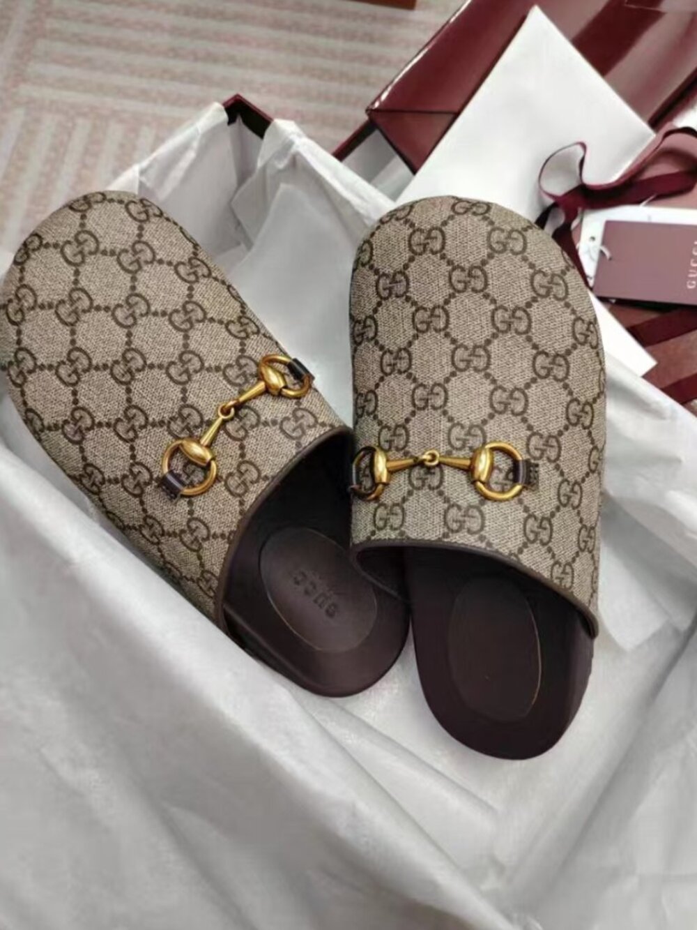 Gucci GG Canvas Horsebit Closed‑Toe Mule Slides